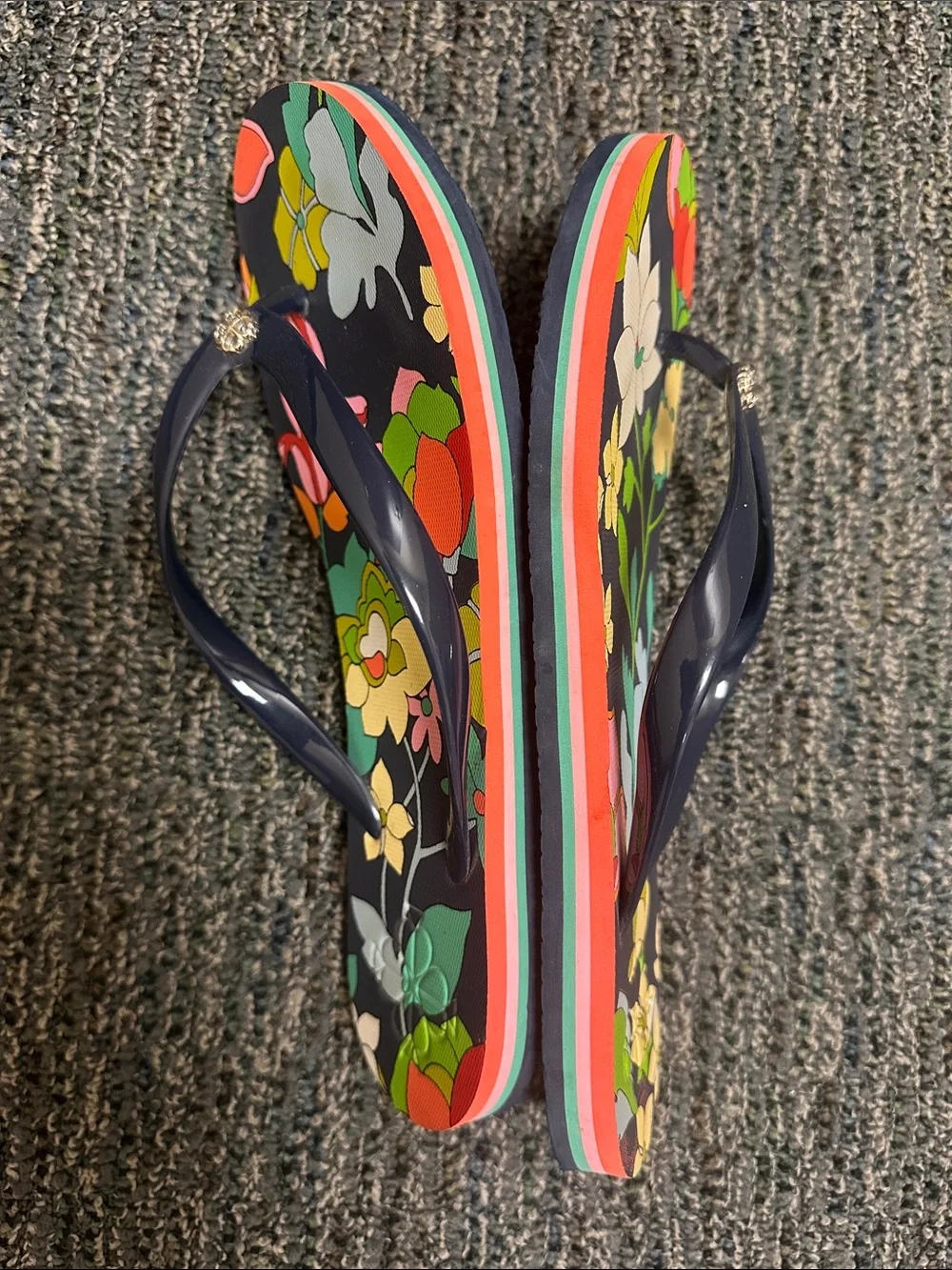 kate spade Floral Flip Flop Sandals - Navy Straps with Multicolor Print